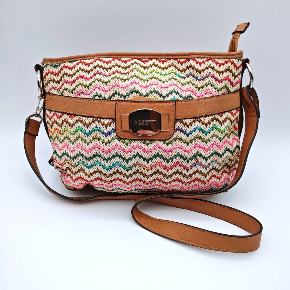 Rosetti‎ Multicolor Chevron Crossbody Bag Boho Woven Straw Look Purse